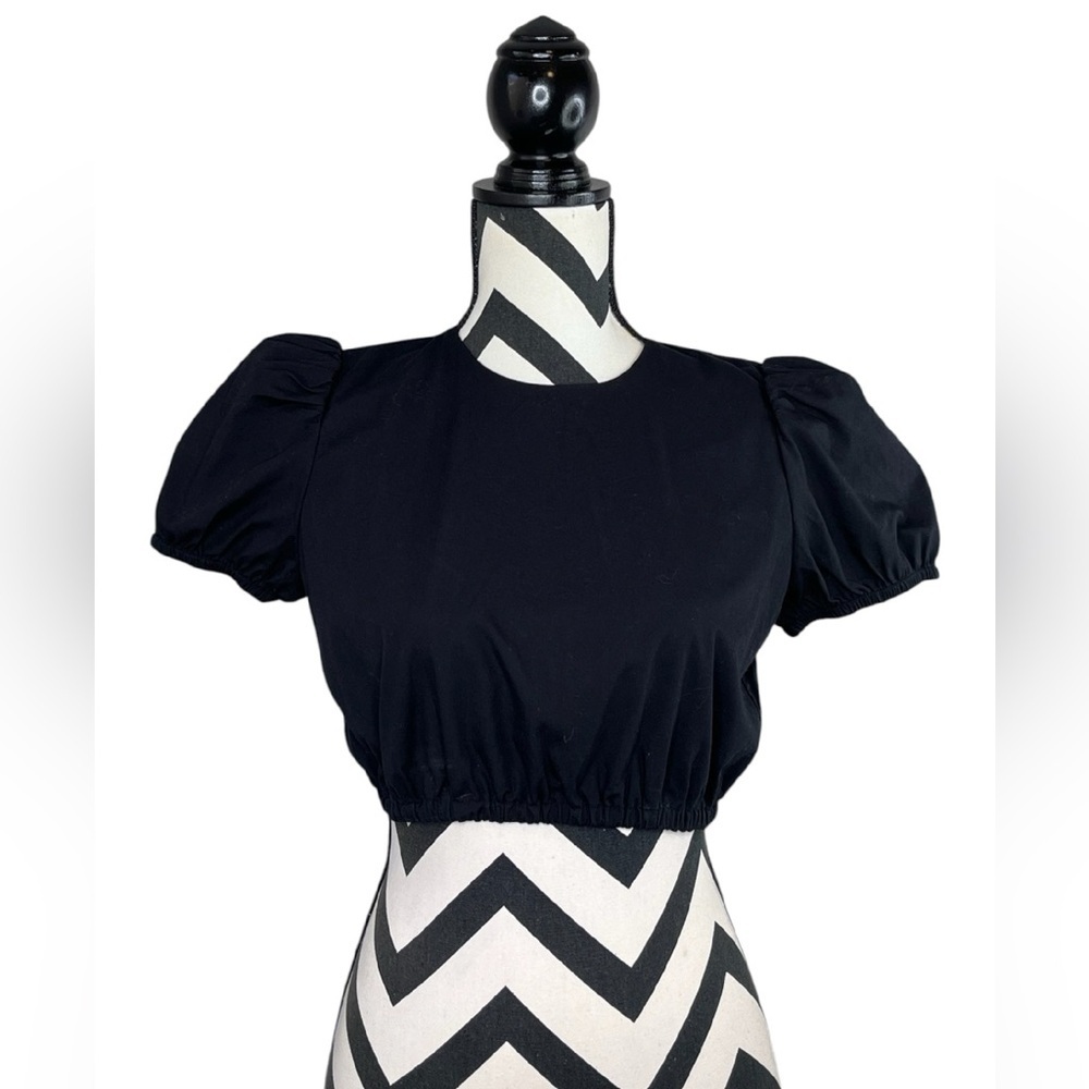 Aritzia Sunday Best Rilla Sz S Black Puff Sleeve Cropped Blouse